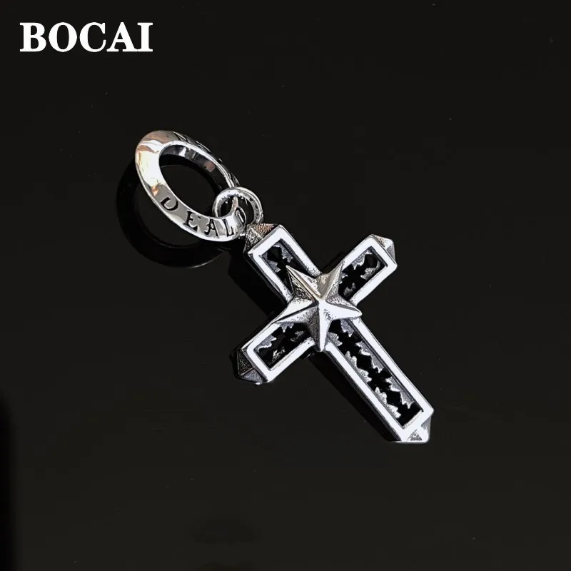 BOCAI Real S925 Silver Jewelry Accessories Fashionable Pentagram Cross Pendant for Men and Women Exquisite Birthday Gift