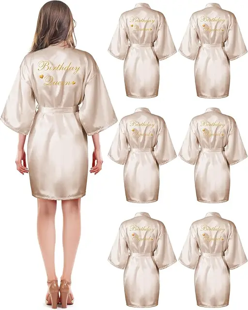 6 pièces Robes d'escouade d'anniversaire pour femmes fête d'anniversaire reine Spa peignoir Kimono Spa Robe pyjama Robes de fête Robe soyeuse