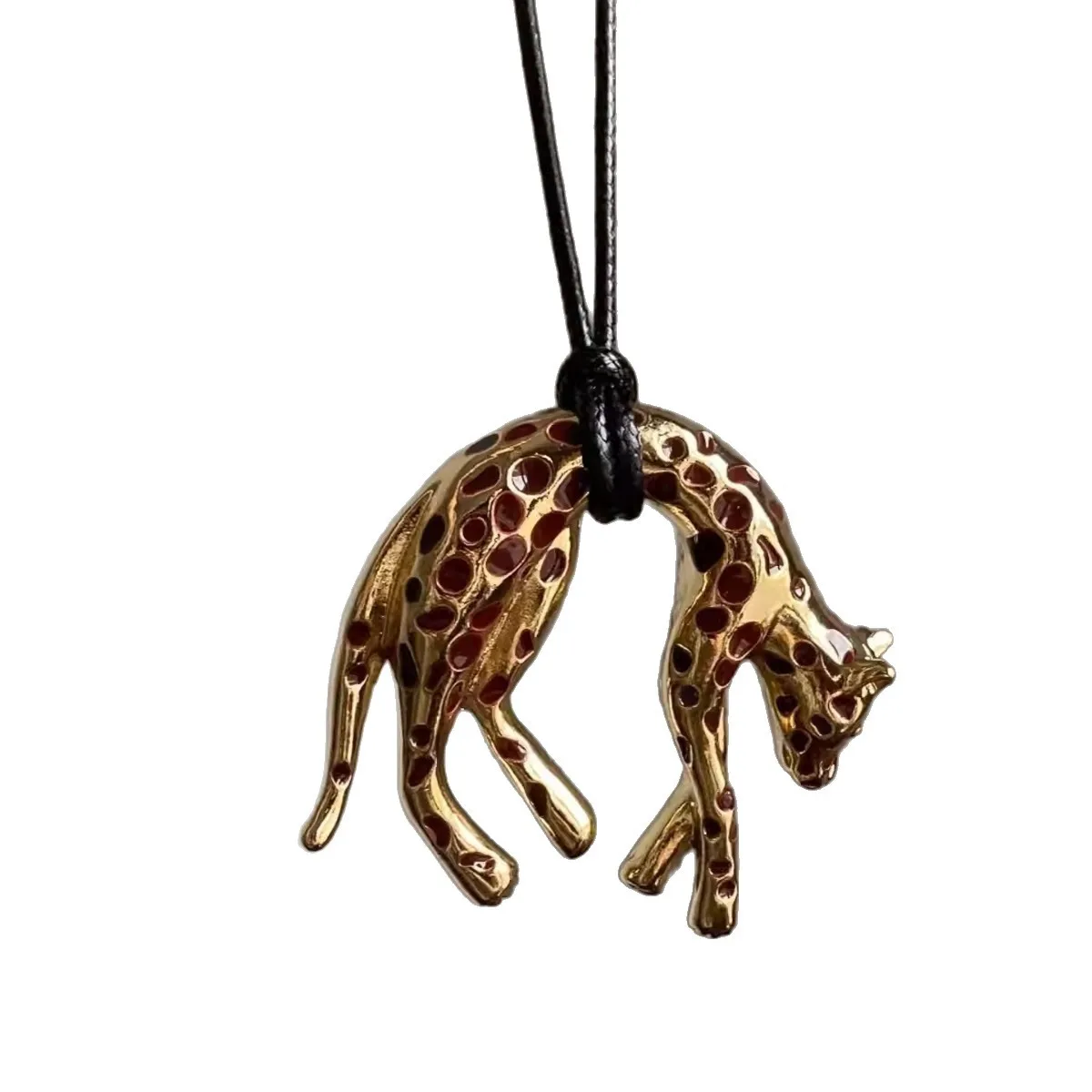 Retro-Halskette mit schwarzem Gold-Emaille-Leoparden-Anhänger für Frauen, personalisierte modische Metall-Tier-Halskette, lässiges Punk-Accessoire – Detail 6