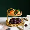 Wrought Iron Nordic Pastry Tray Gold Large Capacity Fruit Serving Tray Hollow Out Decorative 2 Tier Fruit Tray Kitchen 3