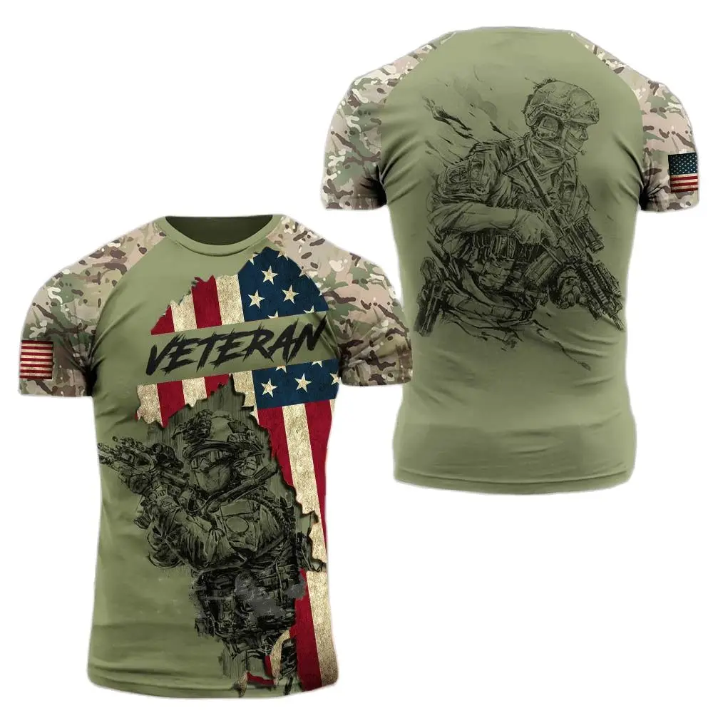 ARMY-VETERAN 3D Print Men's T-shirts Amercian Soldier Casual Round Neck Loose Short Sleeve Camouflage Commando Men Clothing 6XL