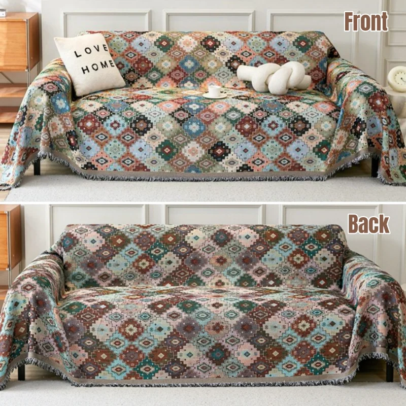 Retro Cotton Linen Sofa Towel Anti Cat Scratch Four Season Universal Sofa Covers for Living Room Boho Style Couch Slipcover Home 4