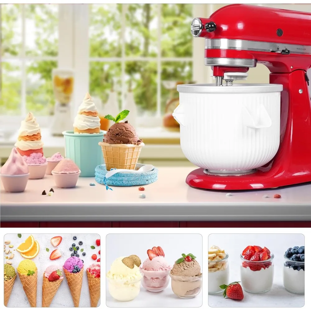 Ice Cream Machine, Attachment for Kitchenaid, 2 Quart Frozen for Stand Mixe, Sorbet Gelato Maker, Ice Cream Maker 6