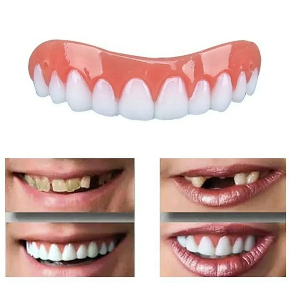 Silicone Upper/Lower False Teeth Perfect Laugh Veneers Dentures Paste Oral Hygiene Tools Fake Teeth Instant Smile Cosmetic