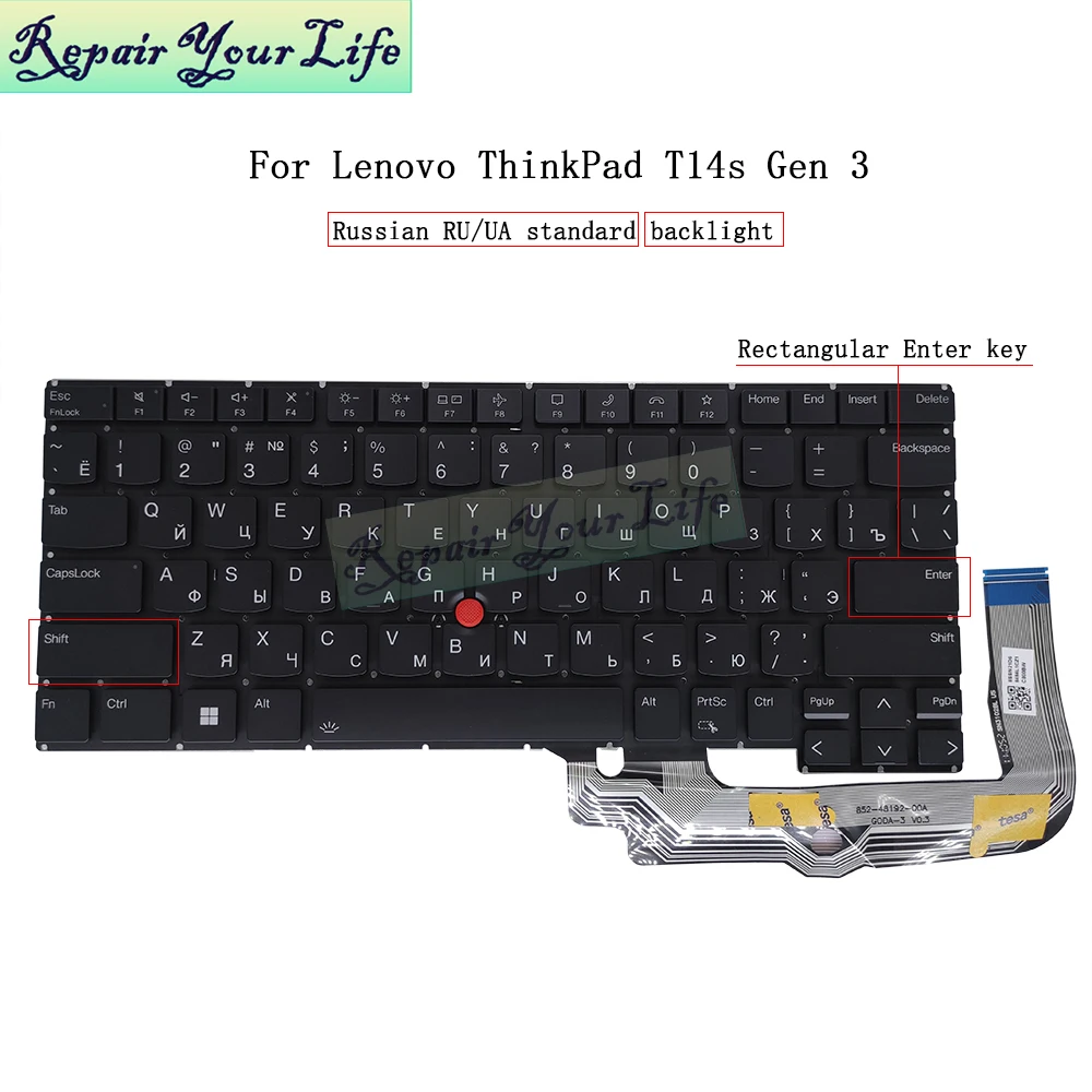 Teclado Retroiluminado dos Eua e da Rússia para Lenovo Thinkpad T14s Gen tipo 21br 21cq 21cr Ru-en Eng Sn21d68484 21bs 21cq 21cr - Imagem 3