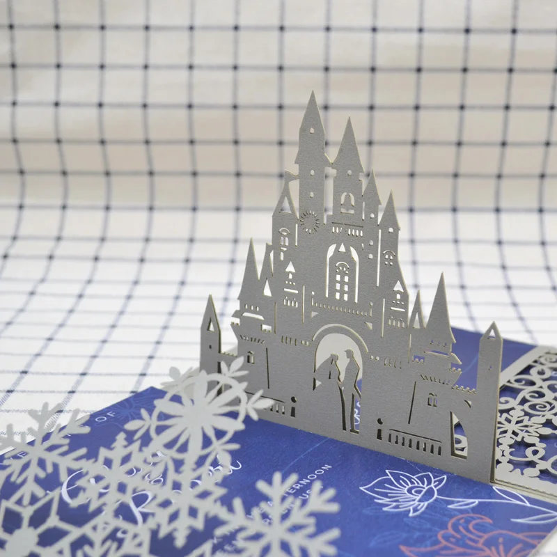 Luxury silver pop up 3D pocket cards laser cut snowflake wedding invitations