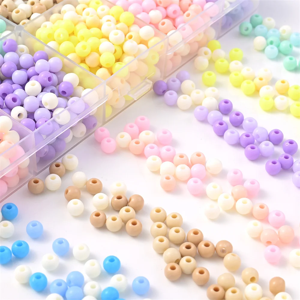 100 Stück 4 mm Macaron-farbene Acrylperlen, runde Saatperlen, lose Abstandsperlen für die Schmuckherstellung, DIY-Armband, Halskette, Zubehör