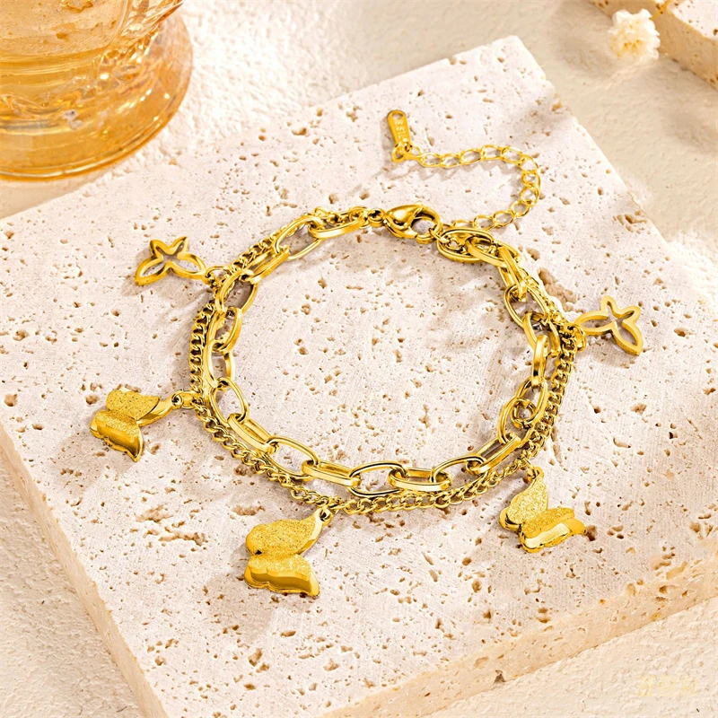316L Stainless Steel Butterflys Charm Thick Chain Bracelet For Women-chain bracelet stainless steel bracelets stainless steel jewelry charm bracelet women bracelet
