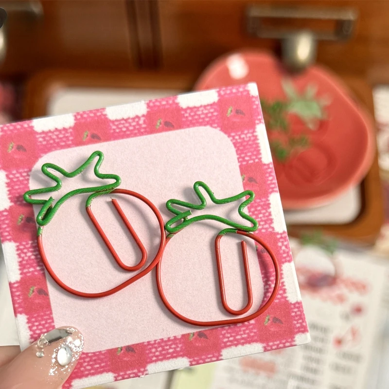 Red Retro Japanese Paper Clip 5pcs/set Tomato Strawberry Cherry Scrapbook Paper Clip Book Page Memo Fixed Clips Student Supplies paper clips