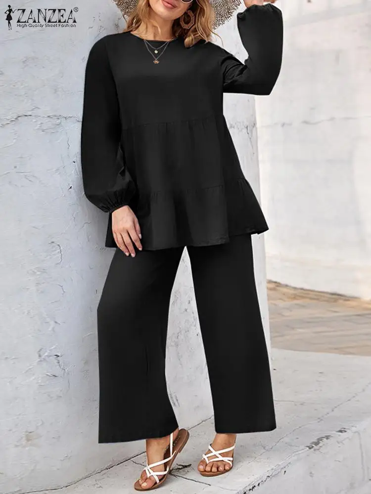 

Woman Matching Sets Work OL Outfits Spring Two Piece Sets Long Sleeve Blouse Causal Loose Pants ZANZEA Fashion Urban Tracksuits