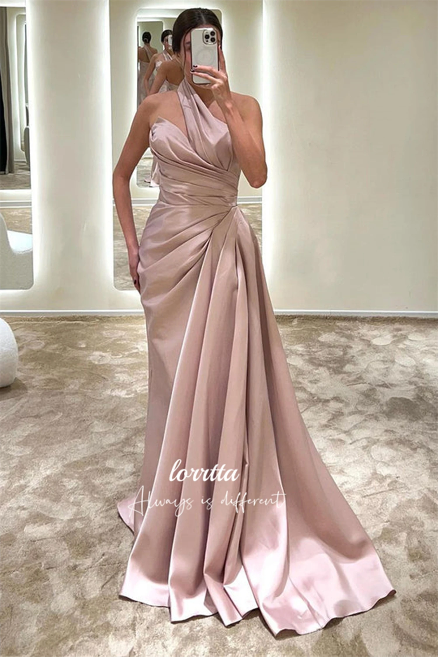 

Lorrtta One Shoulder Sleeve Evening Dress Grace Satin Bridesmaid Special Occasion Dresses With Long Sleeves Ball Gowns Formal