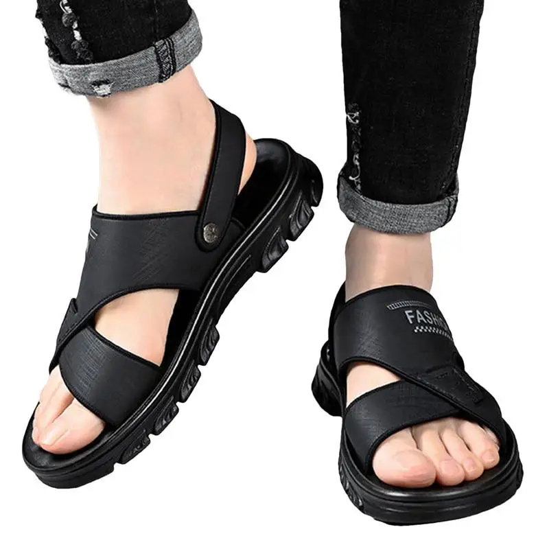 

Шлепанцы мужские из ПУ кожи, повседневные сандалии, Нескользящие, дышащие, регулируемые, для улицы, Повседневная Удобная обувь