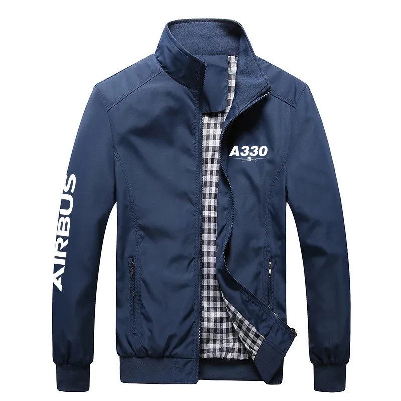 

2024 Fashion Standing Collar High Quality Men's Jacket Spring Autumn Plane Pilots Airbus A330 Print Man Coats Jackets New