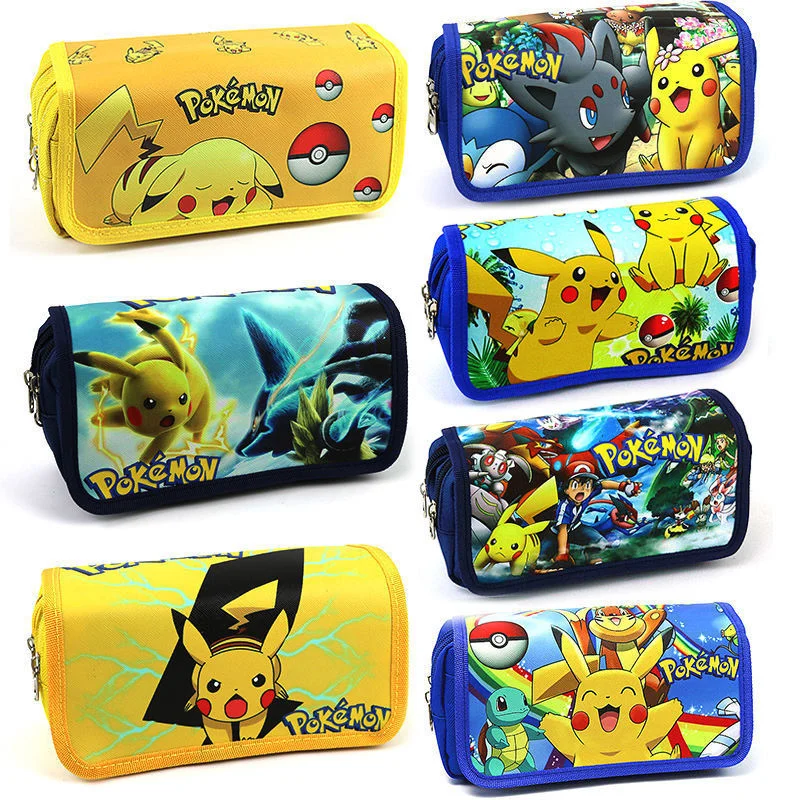 

Pokemon Kawaii boys and girls Pikachu pencil case stationery box multi-layer canvas large-capacity pencil case school supplies