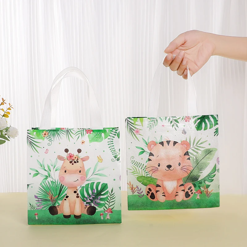 6pcs Jungle Animal Candy Gift Bag Non Woven Goodie Treat Bags Kid Safari Themed Birthday Party Favors Baby Shower Decor Supplies