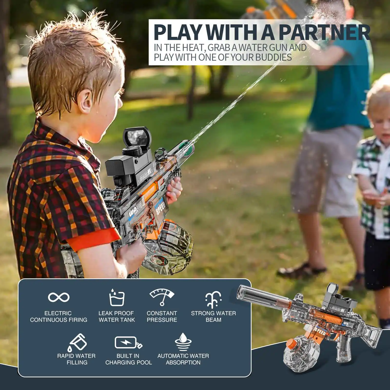Large Capacity Automatic Water Absorption Water Gun Toys for Kids Electric Water Gun with Lights Outdoor Beach Parent-child Game 6