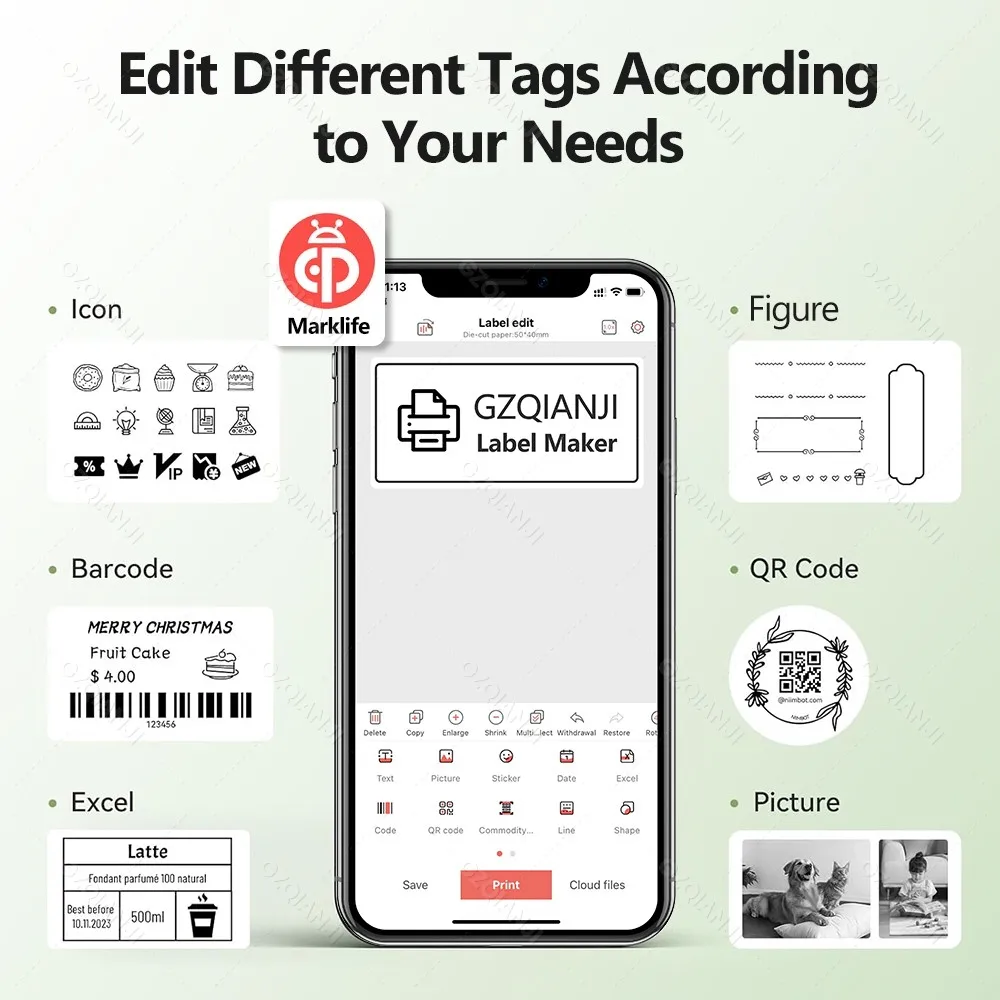 Marklife P50 Thermal Mini Wireless Label Sticker Printer Suitable For Small Business Home Office Portable Machine For Smartphone