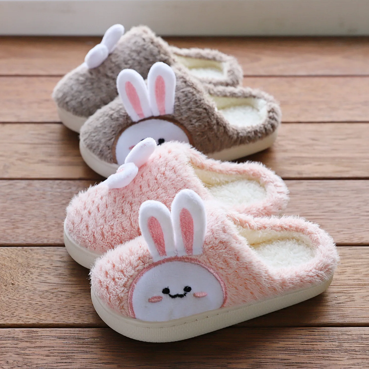 Kids Slippers Plush Slippers Cotton Slippers New Slippers For Home For Children Boys Girls Autumn Winter Home Furry Cute Flip Flops Rabbit Indoor Wooden Floor Warm Cotton Sh
