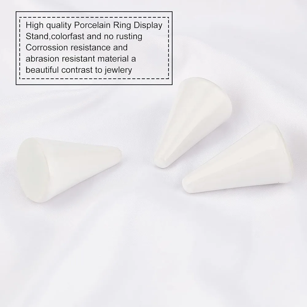 4Pcs Porcelain Ring Holder Tower White Ceramic Cone Shape Display Porcelain Ring Setting for Jewelry Wedding (1"x2"/3x5cm)