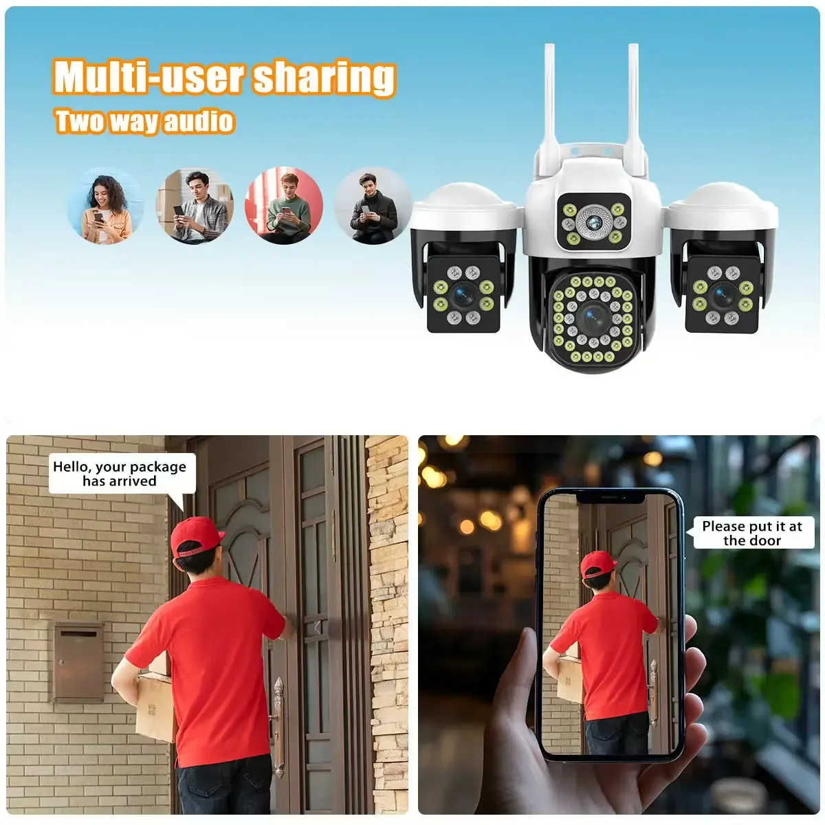 WiFi IP 카메라 야외용 15MP 8K 트리플 렌즈 트리플 스크린 보안 카메라 나이트 비전 인간 감지 보안 카메라 Onvif