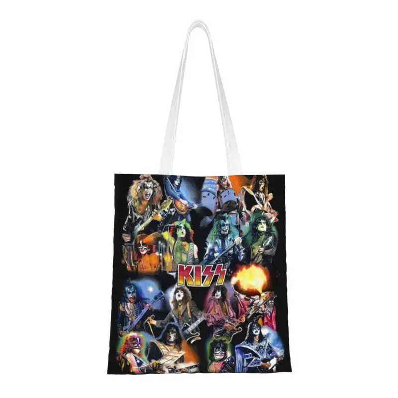 

Rock Demon Kiss Band Rock And Roll Grocery Shopping Bag Printed Canvas Shopper Shoulder Tote Bag Big Capacity Durable Handbag