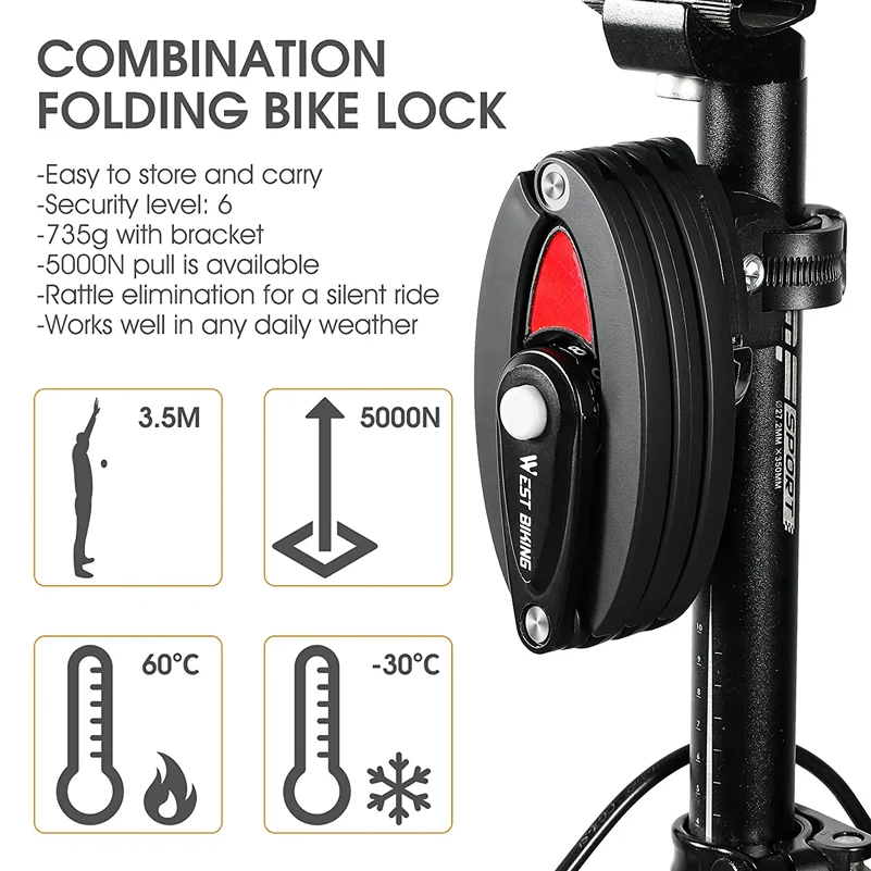 Antivol Pliant Vélo SENDE – 85 Cm, Noir, Blindé Avec 3 Clés + DHL