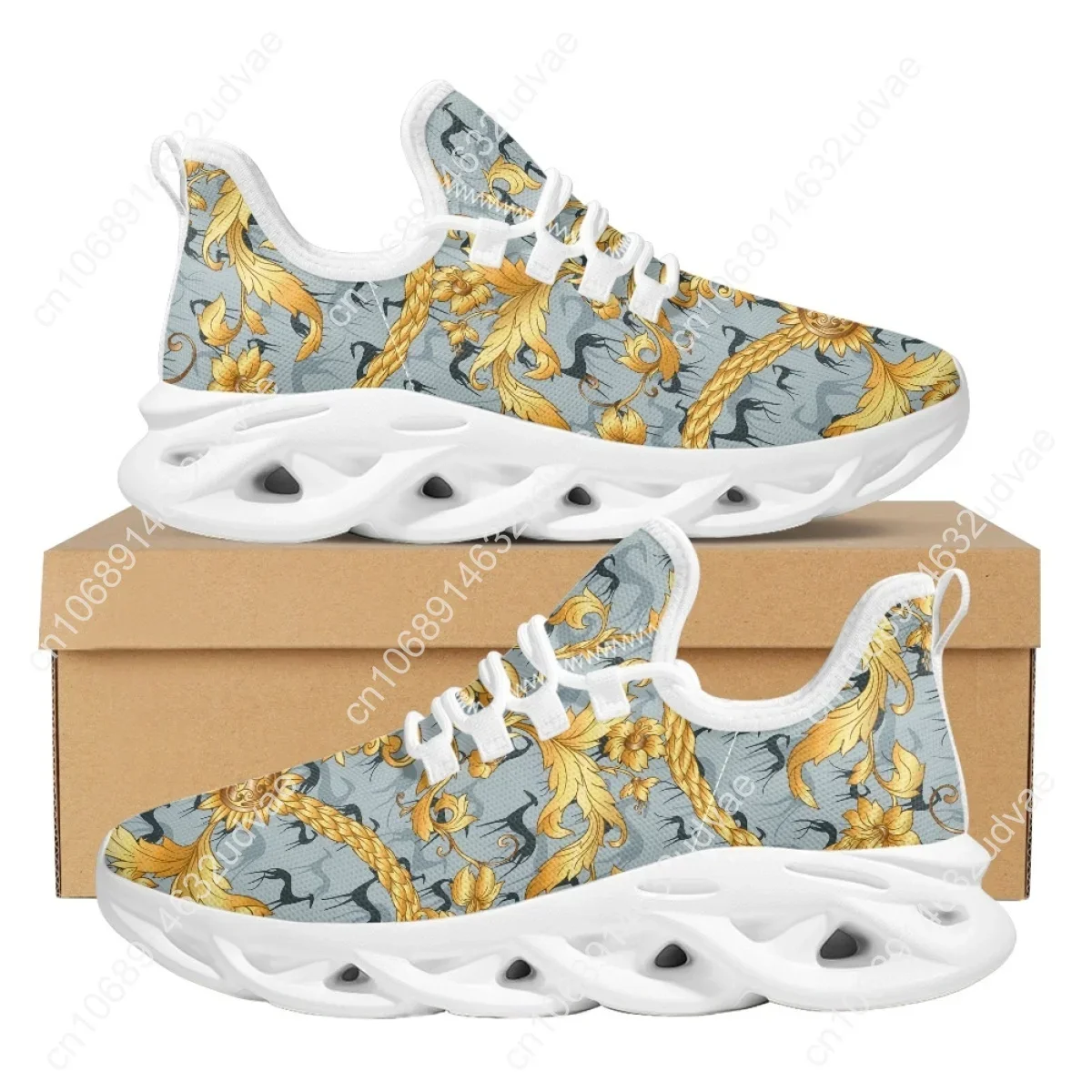 Women's Luxury Shoes 2024 Spring Autumn New Design Fashion Gold Floral Greyhound Dog Print Sneakers Zapatos Dropship