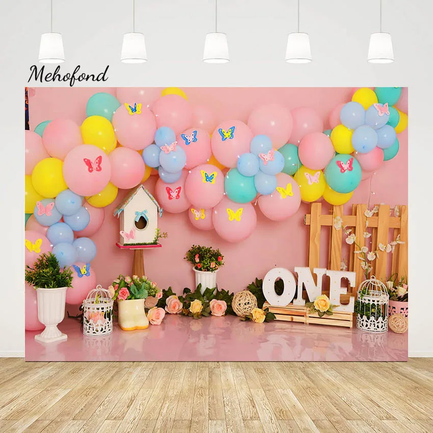 

Фотофон Mehofond для девочек портрет на 1-й День рождения красочный шар цветок бабочка декор фон для фотостудии