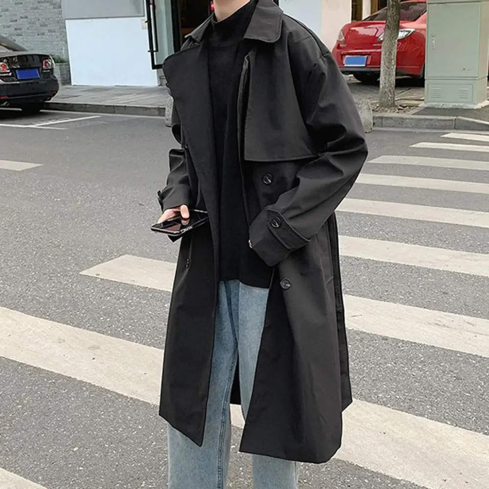 Men Oversized Double Breasted Turn-down Collar Winter Trench Coat for Street