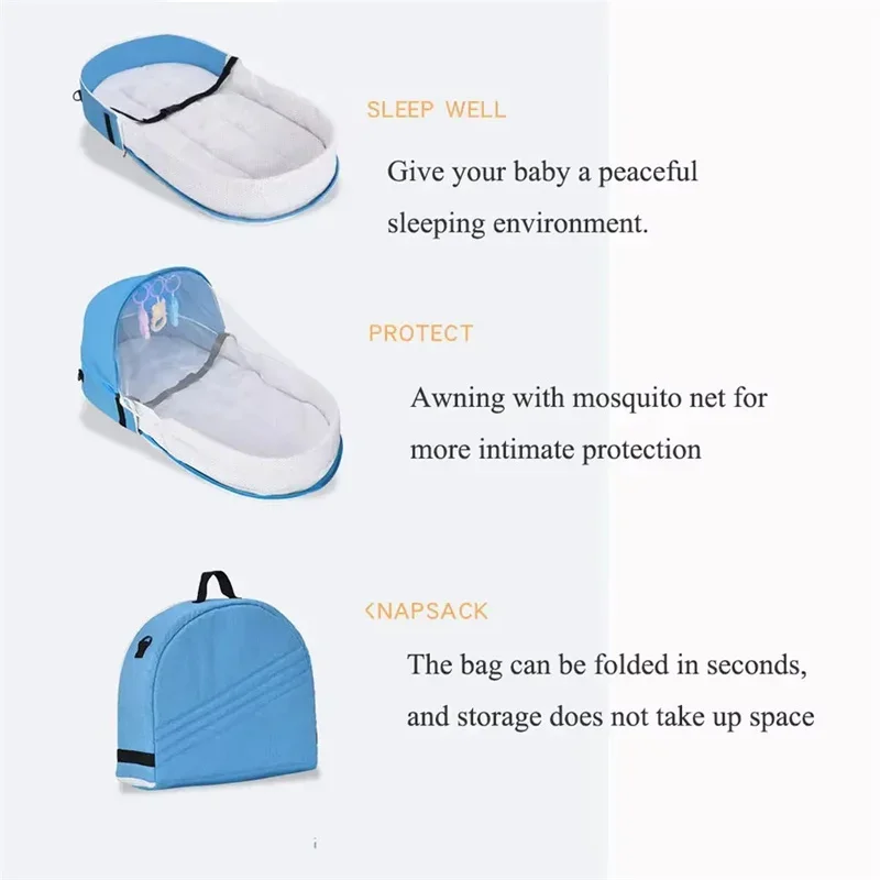 Baby Bed Convenient Folding Anti Pressure Baby Crib with Net and Awning Newborn Isolation Biomimetic Outdoor Travel Baby Crib - 4