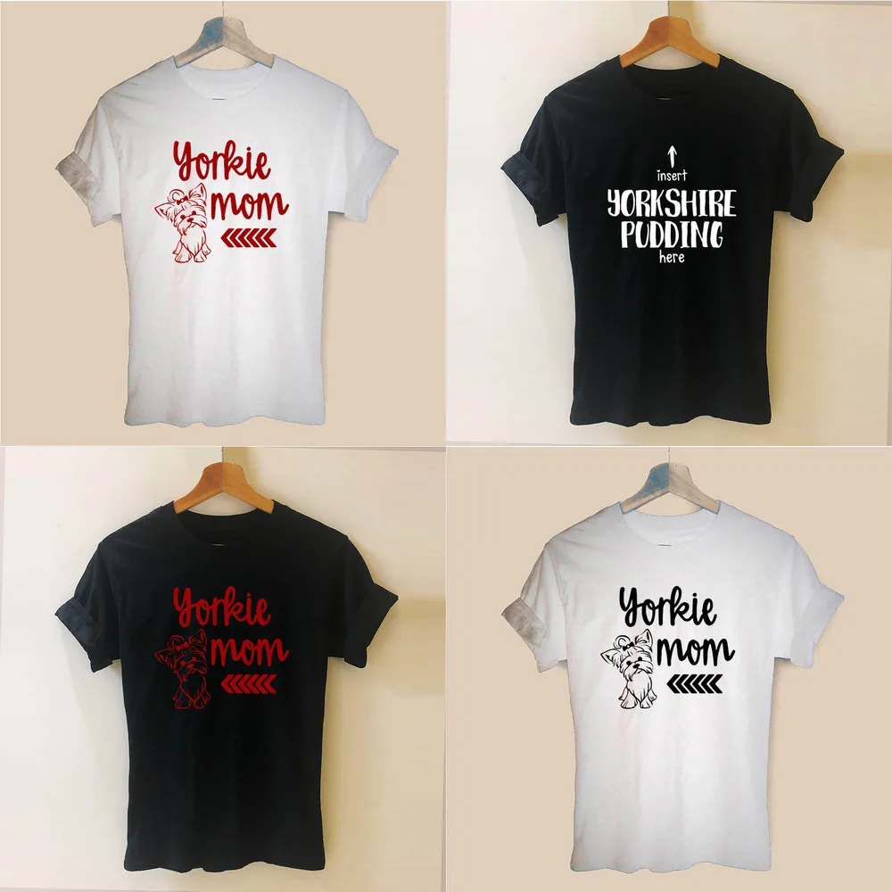 Jorkšīras terjers Jorkšīras suņu mamma Smieklīgs grafisks T-krekls ar īsām piedurknēm un O-kakla kakla izgriezumu Kokvilnas T-krekls Meiteņu T-krekli Sieviešu apģērbs_voghion.com
