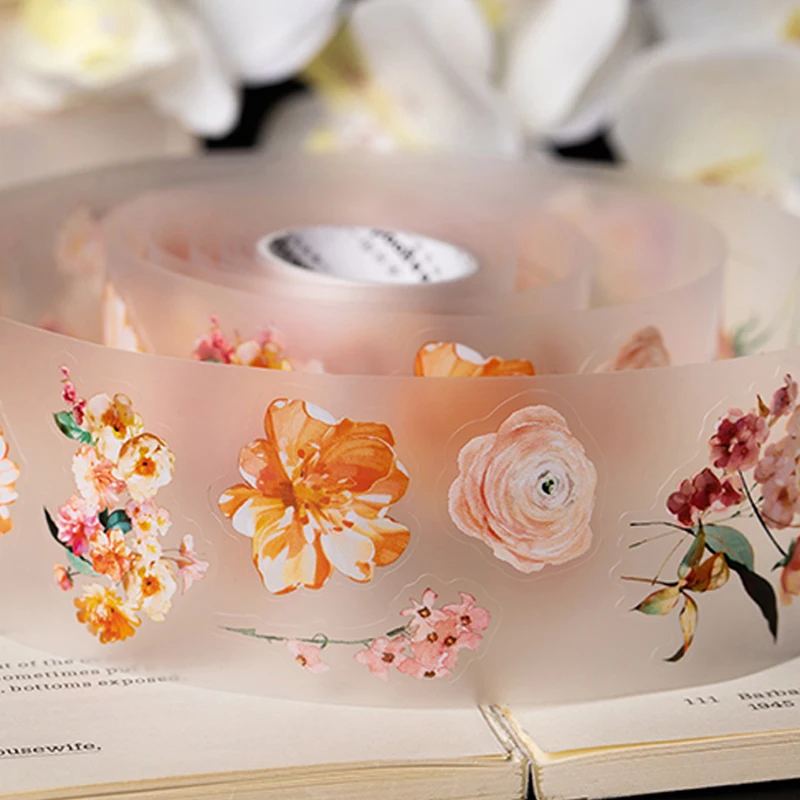 Mr. Paper 3Rolls/bag watercolor flowers die-cut matte PET tape beauty tape DIY handbook scrapbook envelope 2