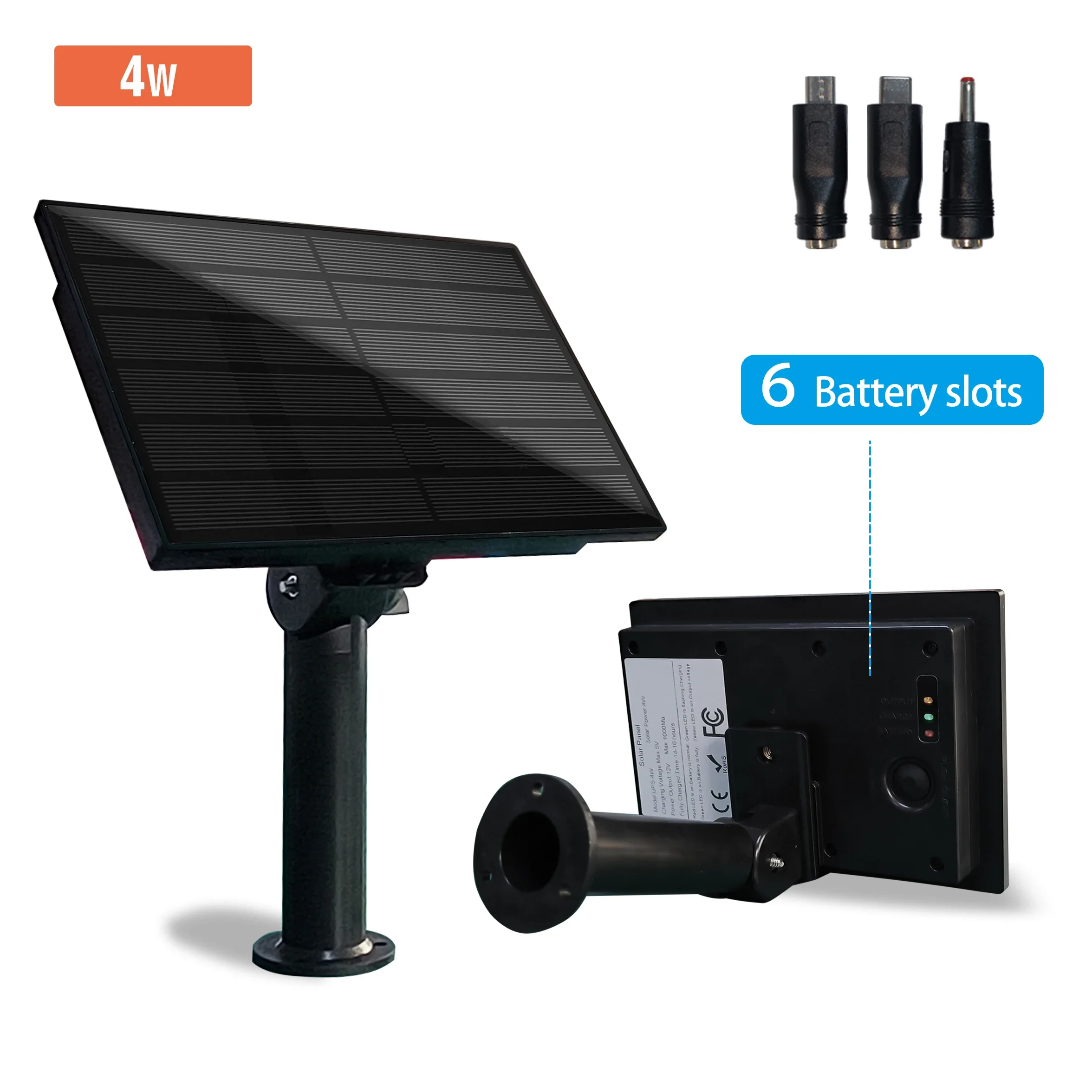 4W Waterproof Solar Panel Built-in 18650 Battery Outdoor 2m Cable Charged USB Tpye C DC5V 12V Powered For Security WIFI Camera