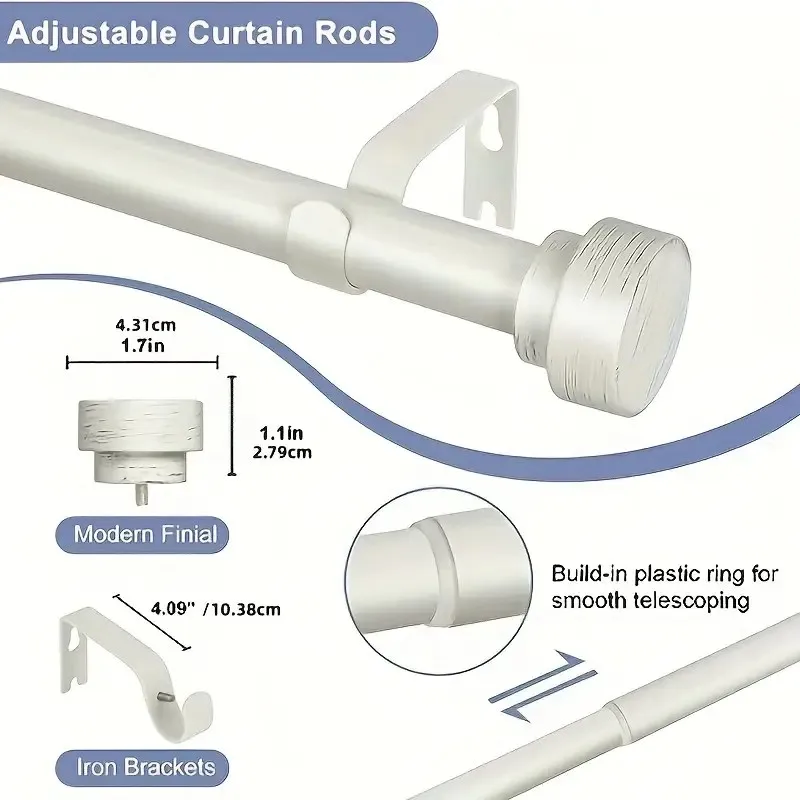 Contemporary Style Heavy-Duty Metal Spring Tension Rod, Easy Install Curtain Rod for Windows, Durable and Sturdy, 1pc