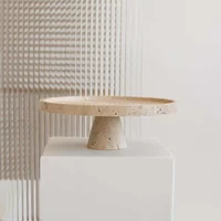 Hot Selling Natural Marble Stand Decorating Marble Round Wedding Cake Pastry Stand For Baking Travertine Cake Stand 2