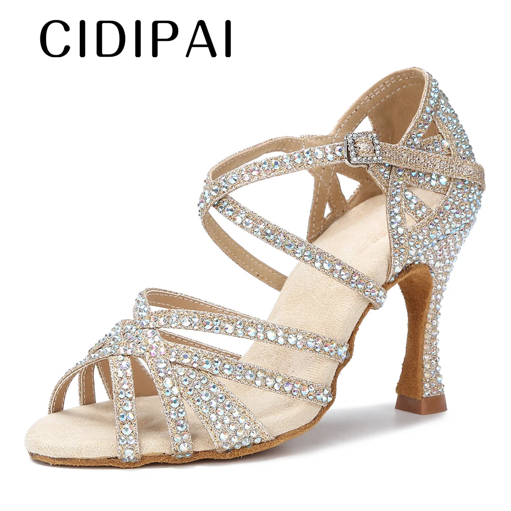 CIDIPAI Latin Dance Shoes Woman Salsa Performance Ballroom Shiny Dance Shoes Indoor Party Shoes Golden Women's Wedding Shoes