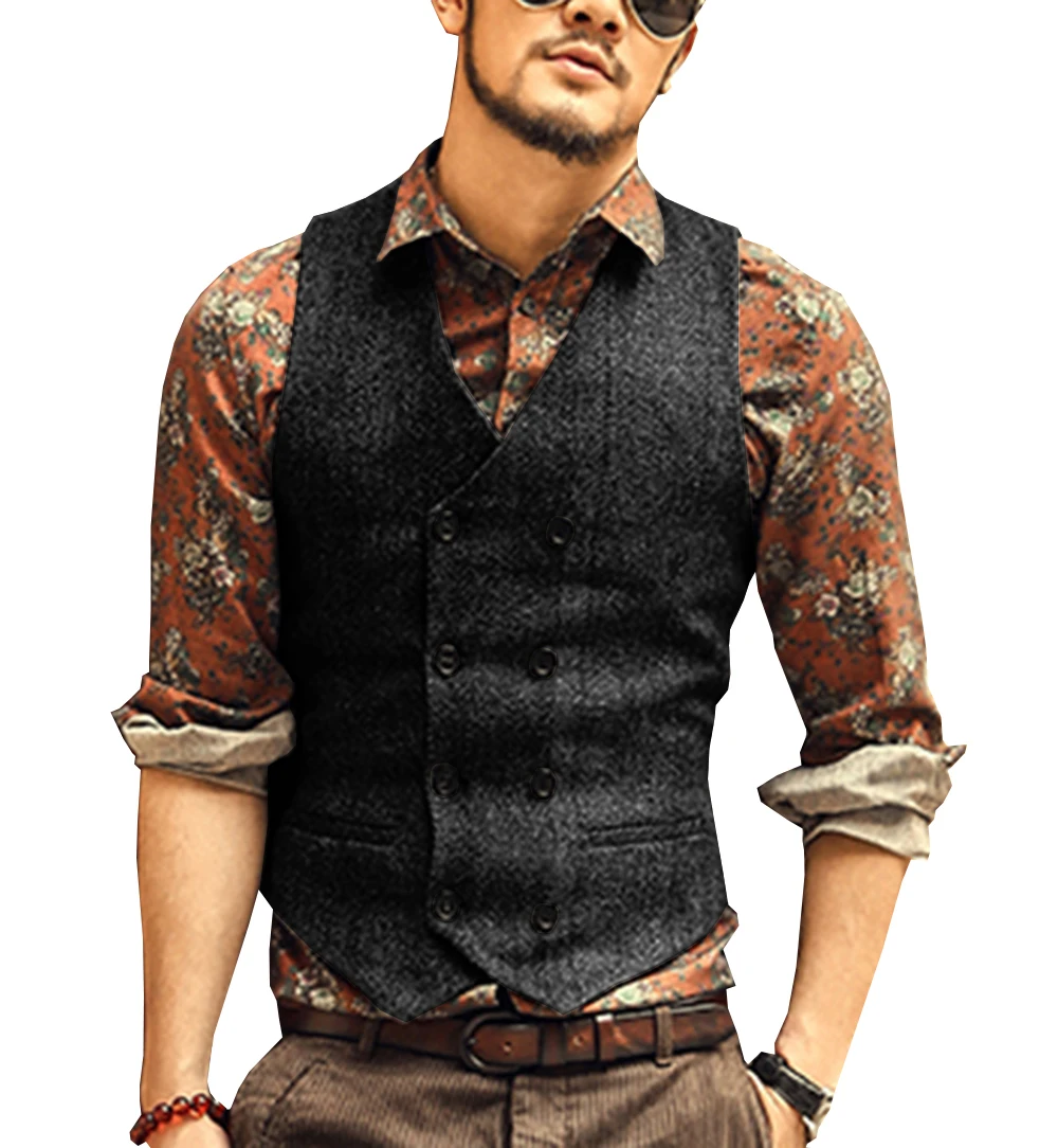 Men's Suits Vest  New Arrival Slim Fit Double Breasted Wool Men's Business Formal Waistcoat t Groomsemen For Wedding 3