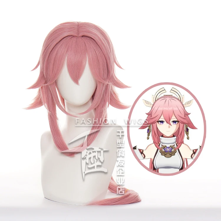 

Genshin Impact Yae Miko Аниме Костюм для косплея Pink Reverse Curl Hair Wig