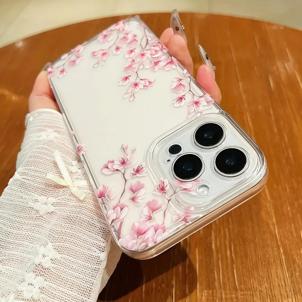 Pink Cherry Blossom Clear Back Phone Case