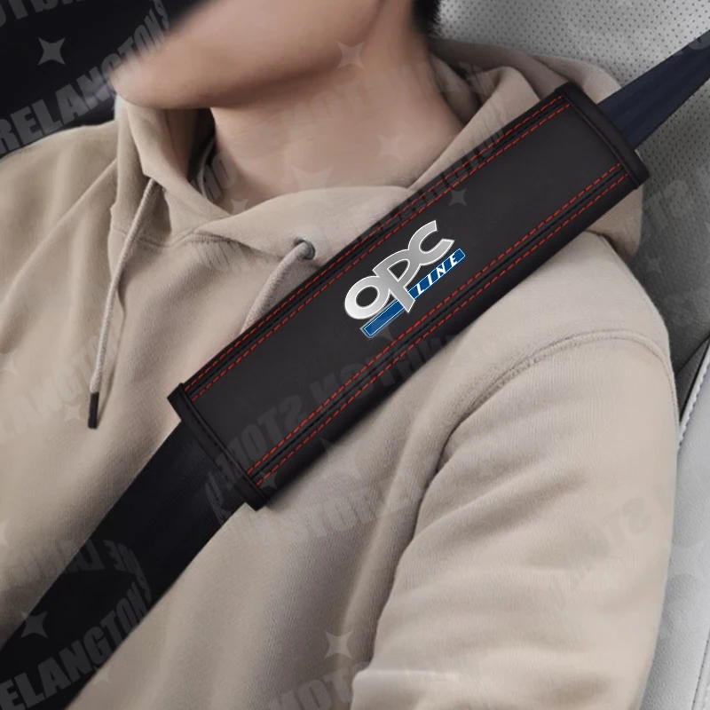 2Pcs Car Styling OPC Line Leather Car Safety Belt Shoulder Cover Pads For Opel Zafira Mokka Insignia Rocks Corsa Astra Adam