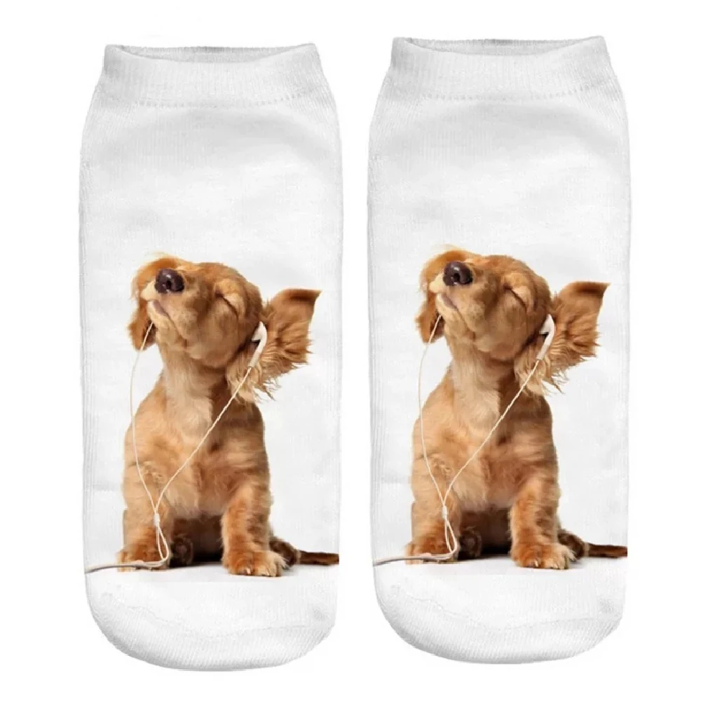 

New 3D Printed Cool Funny Cosplay Happy Dog Short Socks Casro Shepherd Bulldog Chihuahua Shiba Inu Pomeranian Poodle