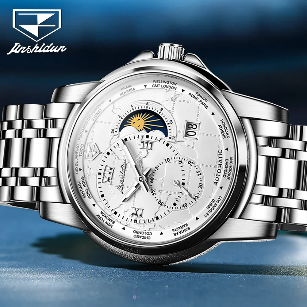 

2023 Fashion TAXAU Brand Time Zone Mechanical Automatic Men's Watch Business Waterproof Stainless Steel Moons Wirstwatch 8920