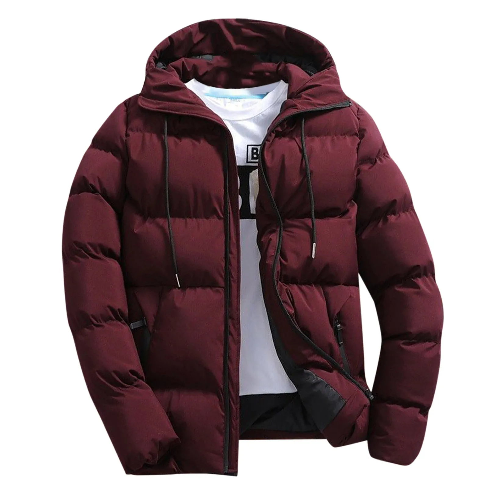 Mens Parka Cotton Padded Coat Winter Thermal Windproof Solid Fashion Hooded Jackets Motorcycles Warm Loose Overcoat Man Clothing