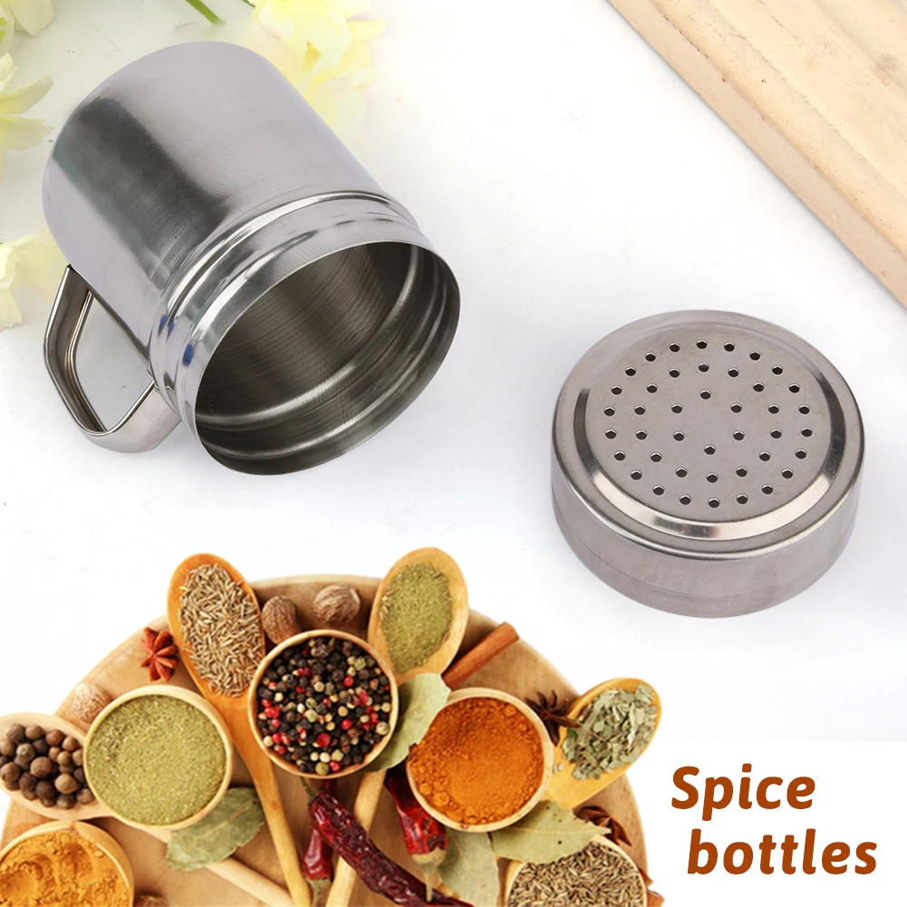 Salt Shaker Spices Bottle Salt Pepper Shakers Spice Bottles Versatile Dispenser Kitchen Tool With Handle Shaker Dredge Barbecue Powder Salt Stainless Steel Pepper Sugar