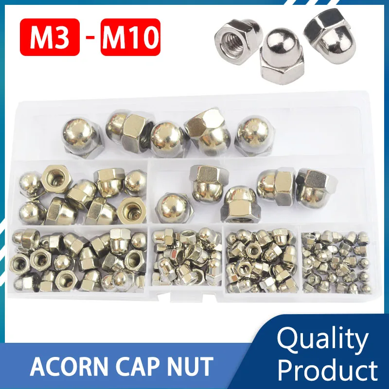 

M3 M4 M5 M6 M8 M10 304 Stainless Steel Acorn Cap Nuts External Hex Outer Hexagon Thumb Thread Dome Cap Nut Fasten Assortment Kit