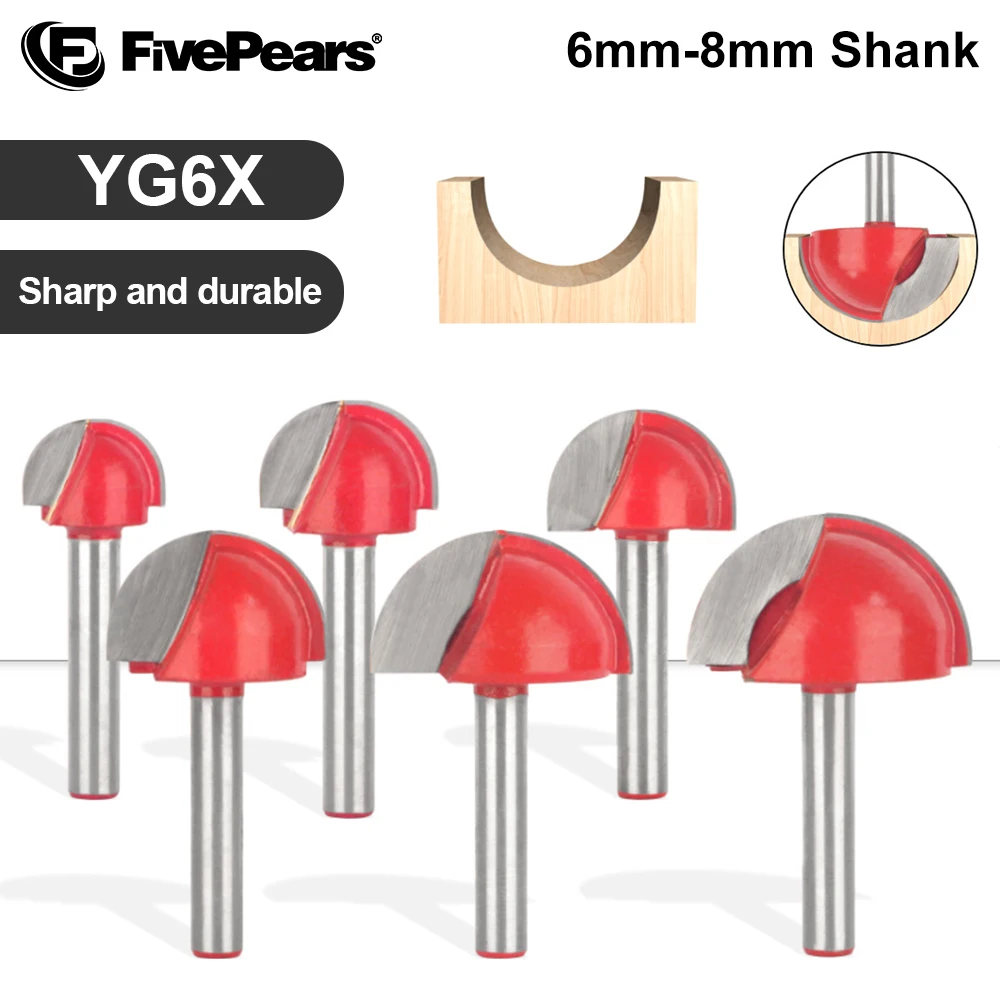 

FivePears 6/8mm Shank Milling cutter for wood Set，Ball Nose End Mill Round，YG6X High Hardness Tungsten Steel Blade，Wood cutters