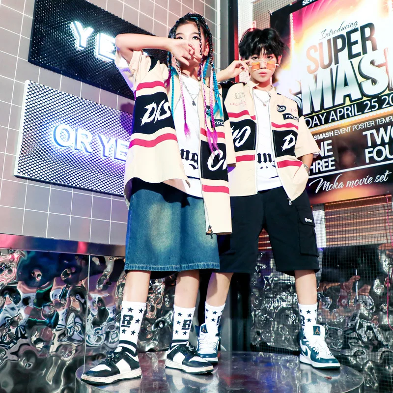 

Summer Hip Hop Kids Clothes Girls Street Dance Loose Shirt Coat Shorts Boys Modern Dance Clothes Kpop Walk Show Stage Costume