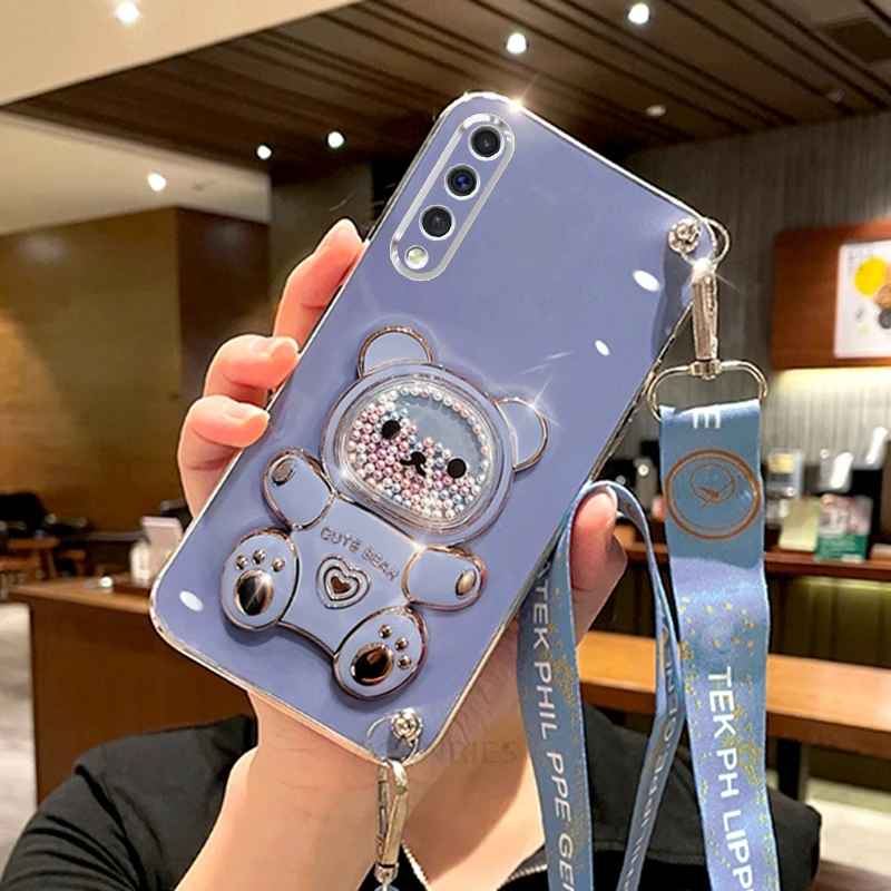 Cute Bear Silicone Crossbody Lanyard Phone Case with Holder