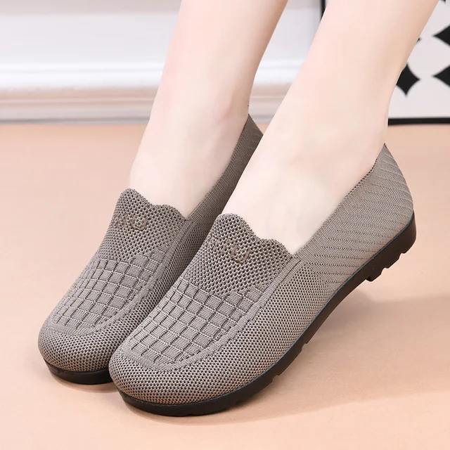Plaid Flats Shoes for Women Summer New Genuine Mesh Breathable Middle-Aged and Elderly Casual Non-Tiring Non-Slip Soft-Soled Mother's Shoes 1