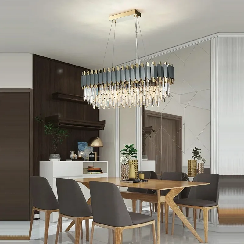 

Modern Luxury LED Crystal Chandelier Black Golden Stainless Steel Hanging K9 Crystal Suspension Pendant Lighting Fixture